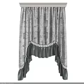 Stylish Decorative Curtain With Hand Drawn Patterns Ruffled Hem And Striped Trim 3d model
