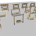 Various Outdoor Playground Swing Sets With Wooden Frames And Canopy Covers 3d model