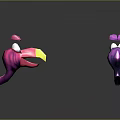 Three Playful Pink Purple Cartoon Creatures Characters With Reflections On Gray Background