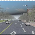 Road Facilities Including Lanes Divider Lines Directional Arrows Street Lights Trees And Cars Driving
