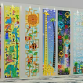 Colorful Kids Wall Decor With Cartoon Patterns Giraffe Sun City Ocean Space Animals