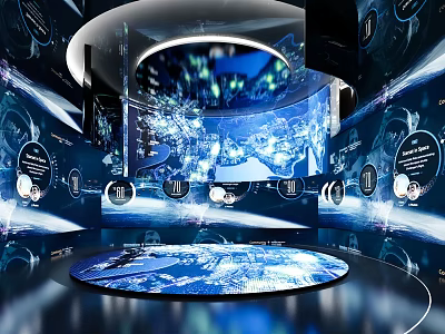 Interactive Digital Exhibition Space With 360 Degree Projection Screen And Blue Light Visual Effects 3d model