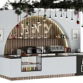 Festive Bar Interior Design With HNY Sign Greenery Decorations And Christmas Trees
