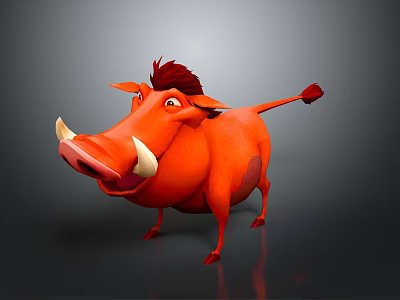 Red Wild Boar Character With Brown Mane White Tusks Standing Pose Gray Gradient Background 3d model