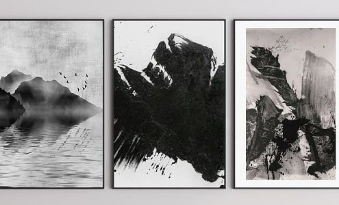 Ink painting black and white decorative painting 3d model