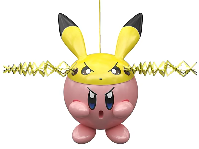 Pink Stuffed Plush Toy With Yellow Black Tip Ears And Golden Spiral Decorations 3d model