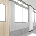 Modern School Corridor With Wooden Doors Windows White Walls Natural Lighting And Tile Flooring