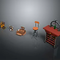 Vintage Retro Items Collection Display With Typewriter Chair Phonograph And Wine Rack