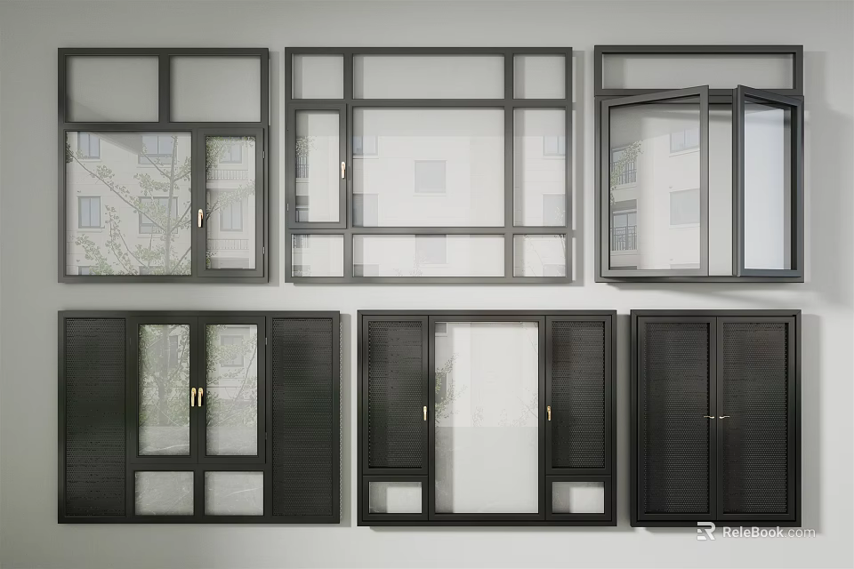 Casement Windows Various Opening Styles Black Frames And Modern Design Features 3d model 