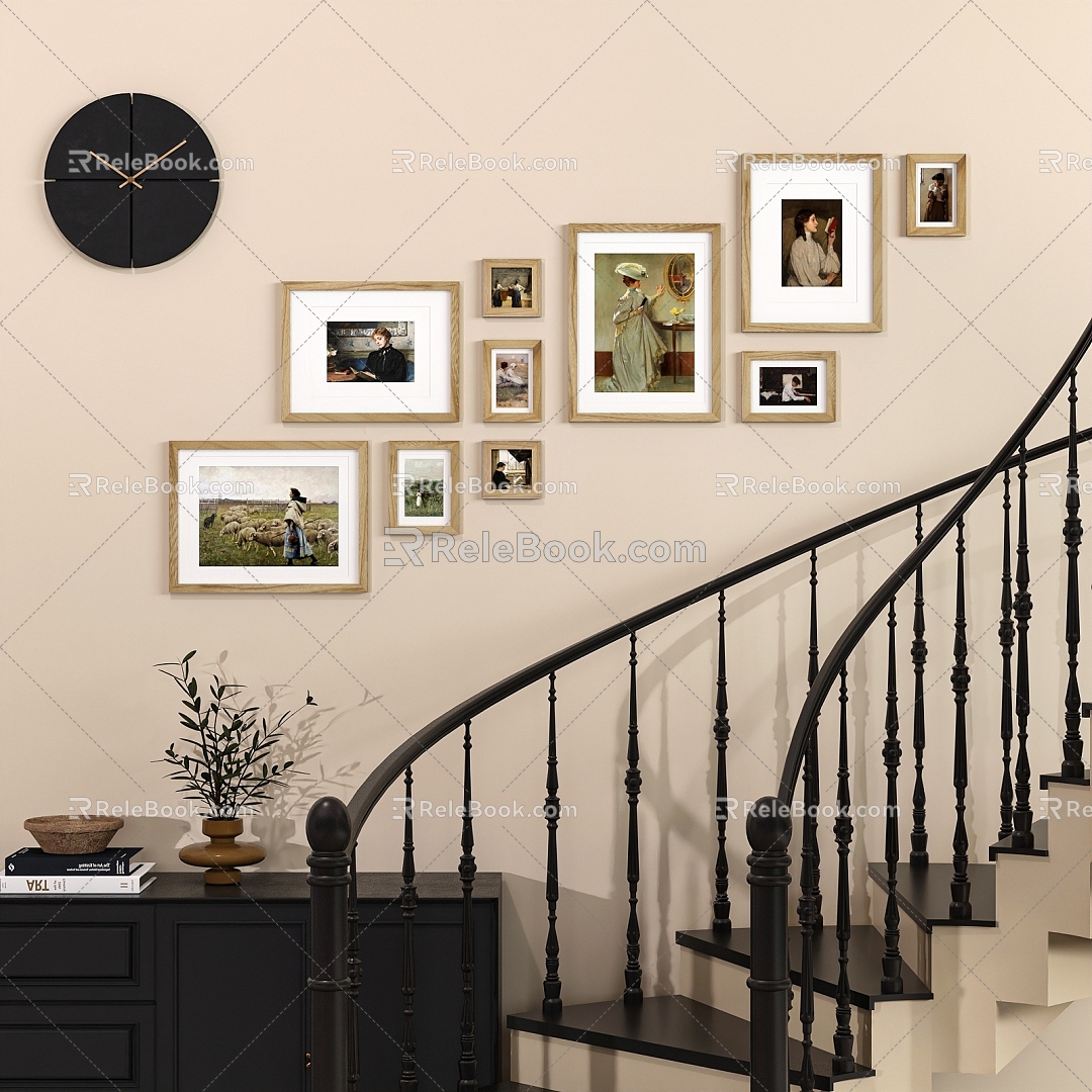 Corridor Stairway Stairway Railing Corridor Display Photo Frame Combination French Corridor Picture Frame Combination Photo Frame Combination French Photo Wall 3d model