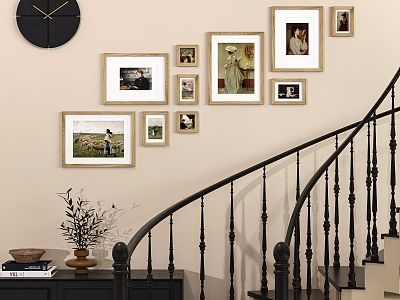 Corridor Stairway Railing Corridor Display Photo Frame Combination French Corridor Picture Frame Combination Photo Frame Combination French Photo Wall 3d model