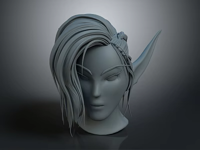 3D Model Of Elf Character With Long Hair And Pointed Ears Design 3d model