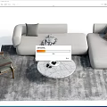 Light Colored L Shaped Sofa and Marble Coffee Table Set with Pillows and Gray Rug 3d model