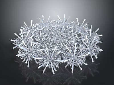 Intricate Symmetrical Snowflake Like Crystal Structure On Dark Reflective Background 3d model