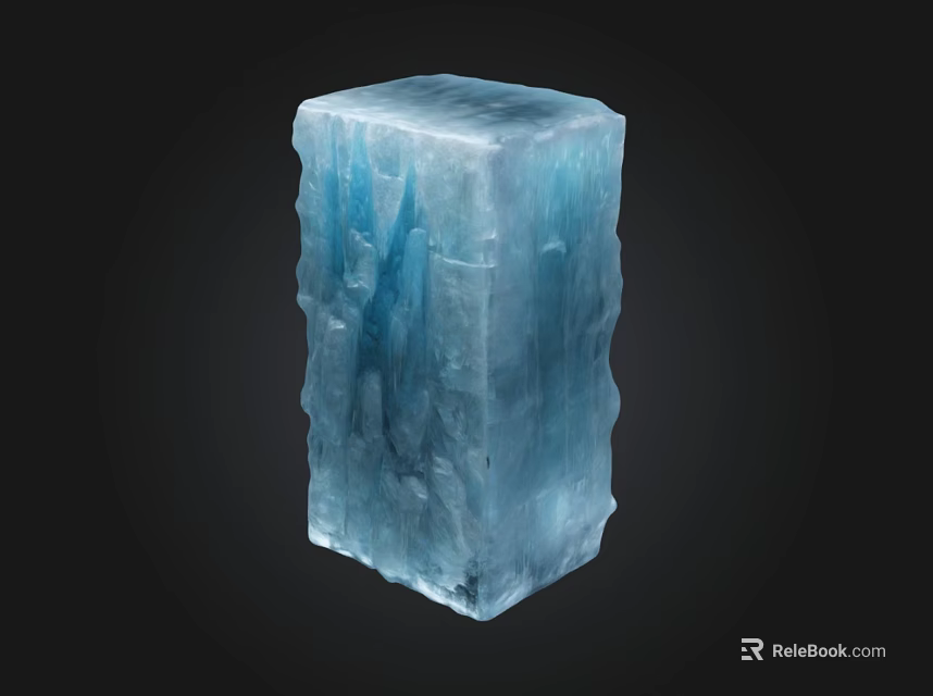 Blue Ice Crystal Column With Glossy Surface And Irregular Textures On Black Background 3d model