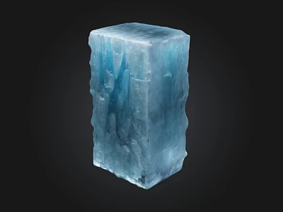 Blue Ice Crystal Column With Glossy Surface And Irregular Textures On Black Background 3d model