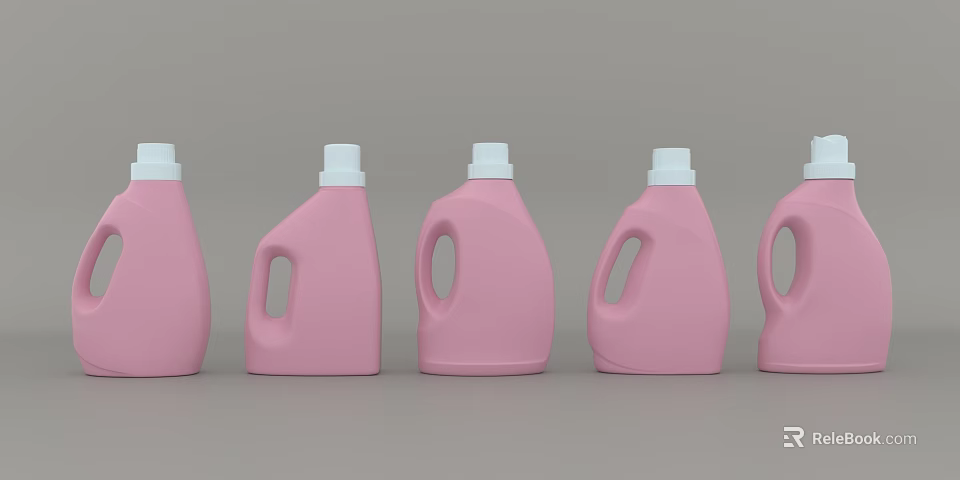 Pink Laundry Detergent Bottles With White Caps Arranged In A Row 3d model