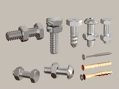 Various Metal Bolts Nuts and Screws for Industrial Fastening Applications 3d model