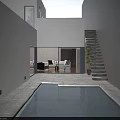 Modern Garden Landscape Design With Reflecting Pool Stone Staircase And Indoor Outdoor Connection