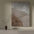 Textured Wall Art With Gray And Brown Patterns Near Vase And Green Plant 3d model