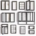 Various Window Frame Designs With Black Frames And Different Styles For Home 3d model