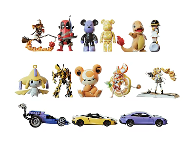 Colorful Plush Cartoon And Animal Character Dolls With Various Styles 3d model