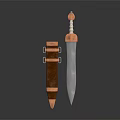 Decorative Ornate Sword With Metallic Blade Copper Leather Scabbard And Decorative Hilt