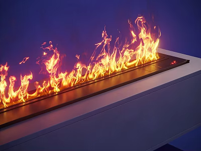 Modern Linear Fireplace With Bright Burning Flames In Indoor Space 3d model