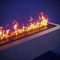 Modern Linear Fireplace With Bright Burning Flames In Indoor Space 3d model