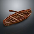 Vintage Brown Wooden Boat With Rowing Oars And Classic Wooden Structure