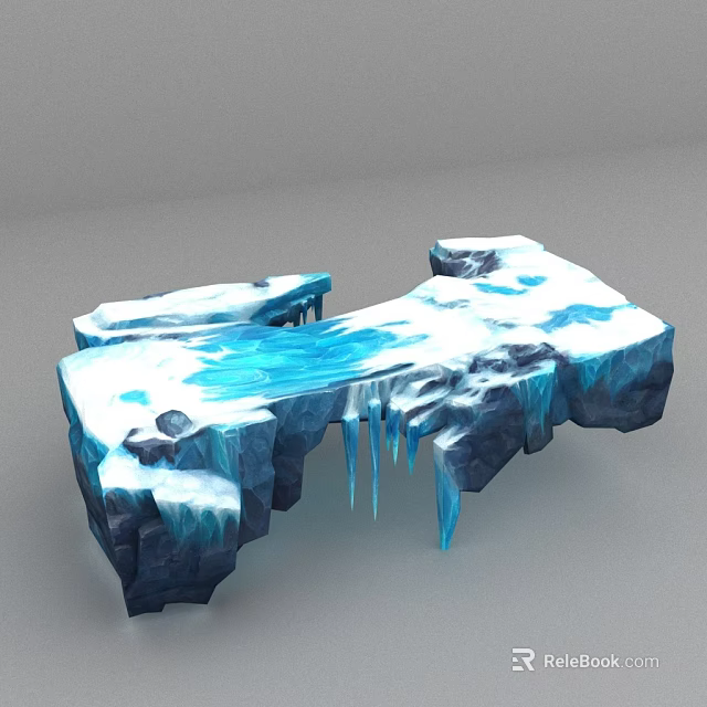 Realistic Glacier Model Featuring Blue Water Flow And Icicles On Rock Base 3d model