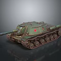 Green Military Tank With Red Star Cannon Turret And Metal Tracks