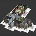 Cartoon Style 3D House Layout With Multiple Rooms Stairs And Furniture Details