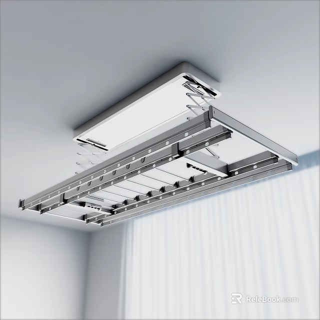 Ceiling Mounted Modern Metal Clothes Hanger with Retractable Bars for Indoor Space Saving 3d model 