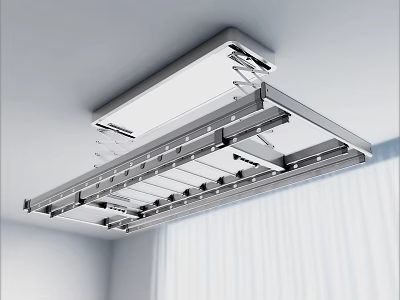Ceiling Mounted Modern Metal Clothes Hanger with Retractable Bars for Indoor Space Saving 3d model