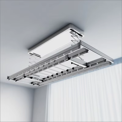 Ceiling Mounted Modern Metal Clothes Hanger with Retractable Bars for Indoor Space Saving 3d model