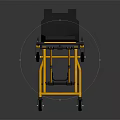 Medical Stretcher With Yellow Metal Frame Blue Mattress And Mobile Wheels