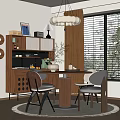 Modern Restaurant Interior With Wooden Dining Table Chairs Cabinet And Pendant Light