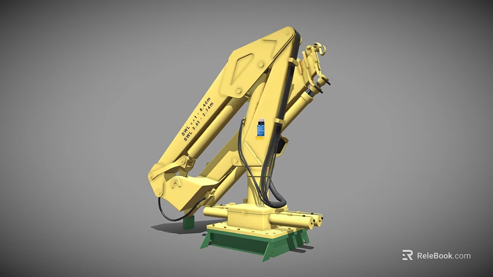 Yellow Mechanical Arm For Utility Vehicle With Hydraulic System And Green Base 3d model 