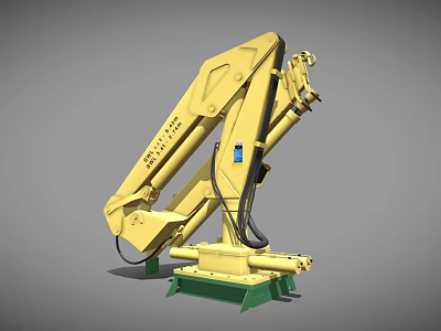 Yellow Mechanical Arm For Utility Vehicle With Hydraulic System And Green Base 3d model
