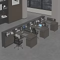 Modern Office Workspace Desk and Chair Set With Partition Storage Cabinets Computer and Folders
