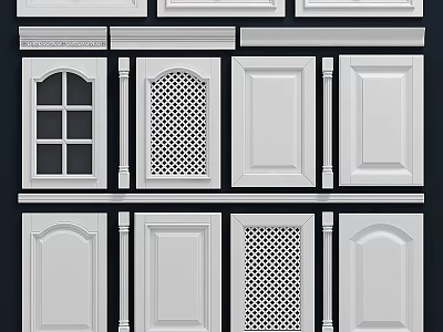 White Decorative Cabinet Doors Panels And Columns With Diverse Patterns 3d model