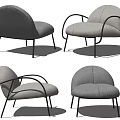 Modern Gray Single Sofa With Black Metal Frame And Curved Armrest Design 3d model
