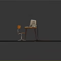 Wooden Office Desk With Orange Chair And Computer Keyboard Mouse Laptop