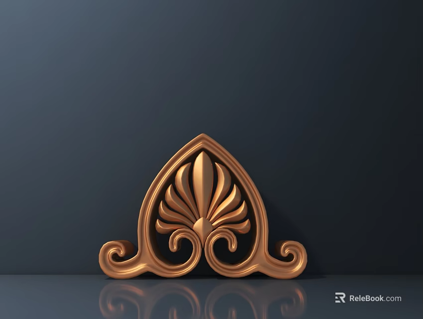 Ornate Copper Decorative Carving With Intricate Floral Patterns And Curved Scrolls 3d model 