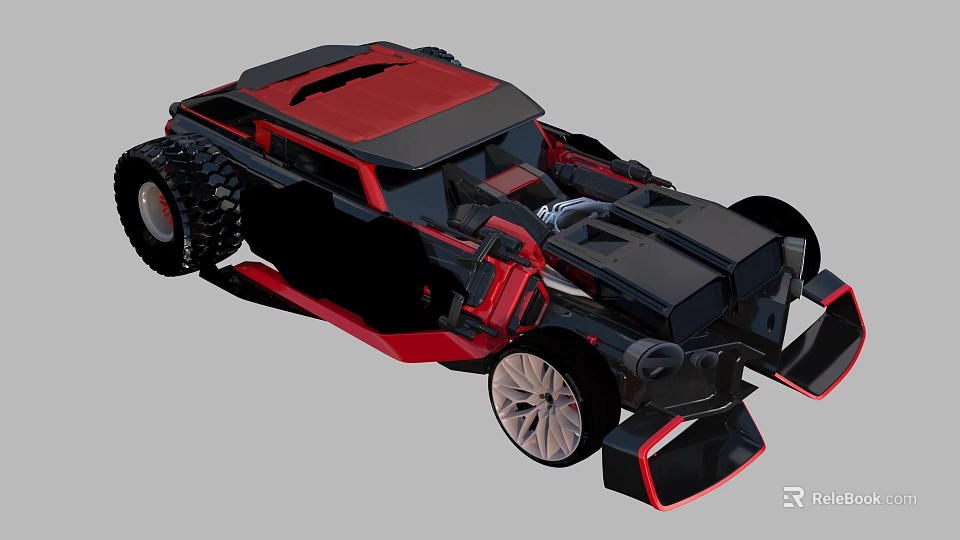 Futuristic Red And Black Off Road Vehicle With Bold Styling And Large Tires 3d model 