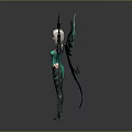 Mythical Character With Turquoise Wings White Hair Red Eyes Ornate Outfit And Black Decorated Staff