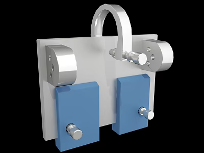 Industrial Equipment Featuring Metal Frame Blue Blocks And Silver Cylindrical Components 3d model
