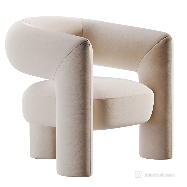 Beige Modern Minimalist Single Sofa With Rounded Armrests And Comfortable Cushion 3d model 