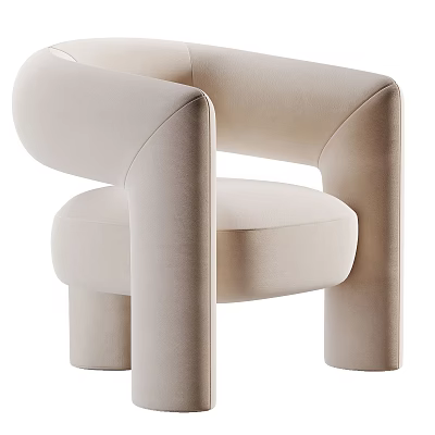 Beige Modern Minimalist Single Sofa With Rounded Armrests And Comfortable Cushion 3d model